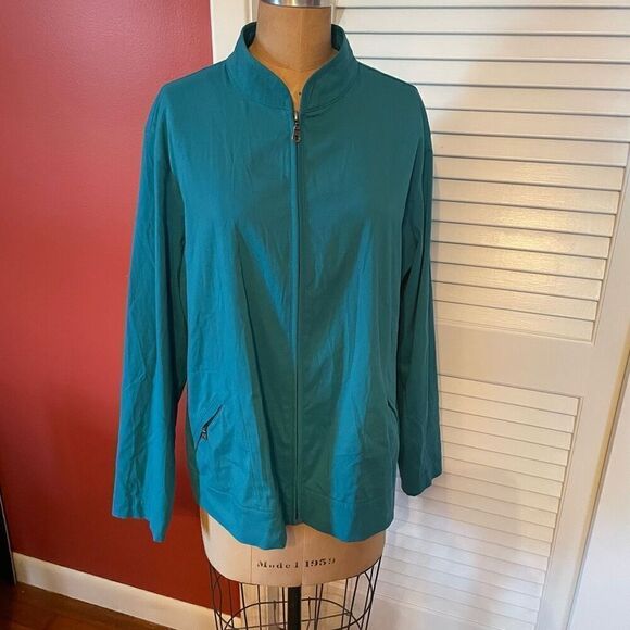 ADDITIONS BY CHICO’S | teal athletic zip up jacket with pockets size 3 or L - Picture 1 of 5
